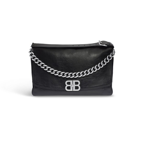 BALENCIAGA WOMEN'S BB SOFT LARGE SMALL FLAP BAG IN BLACK