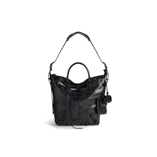 BALENCIAGA MEN'S LE CAGOLE MEN MEDIUM TOTE BAG IN BLACK