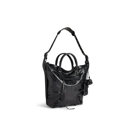 BALENCIAGA MEN'S LE CAGOLE MEN MEDIUM TOTE BAG IN BLACK