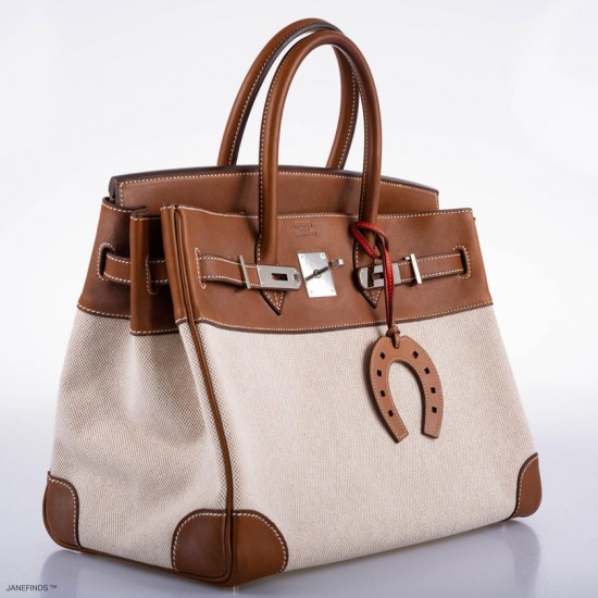 Hermès Birkin 35 Toile & Barenia with Palladium Hardware