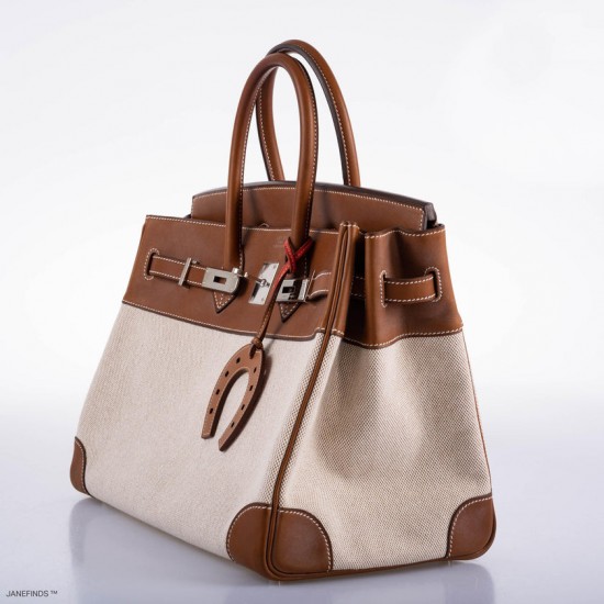 Hermès Birkin 35 Toile & Barenia with Palladium Hardware