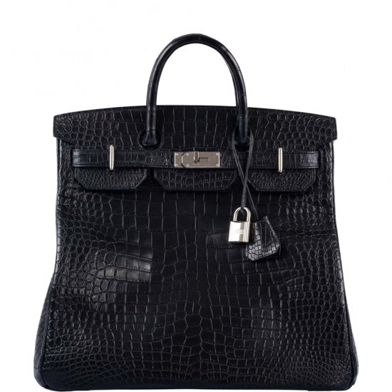 Hermès HAC Birkin 40 Black Matte Porosus Crocodile Palladium Hardware