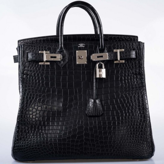 Hermès HAC Birkin 40 Black Matte Porosus Crocodile Palladium Hardware