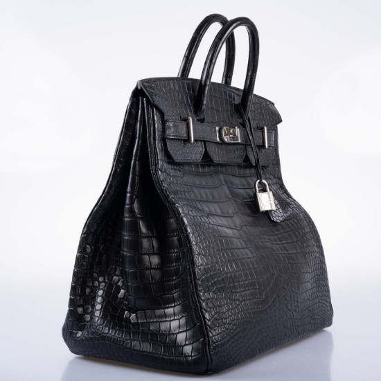 Hermès HAC Birkin 40 Black Matte Porosus Crocodile Palladium Hardware