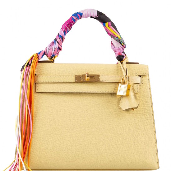 Hermès Kelly 25 Sellier Jaune Poussin Epsom with Gold Hardware