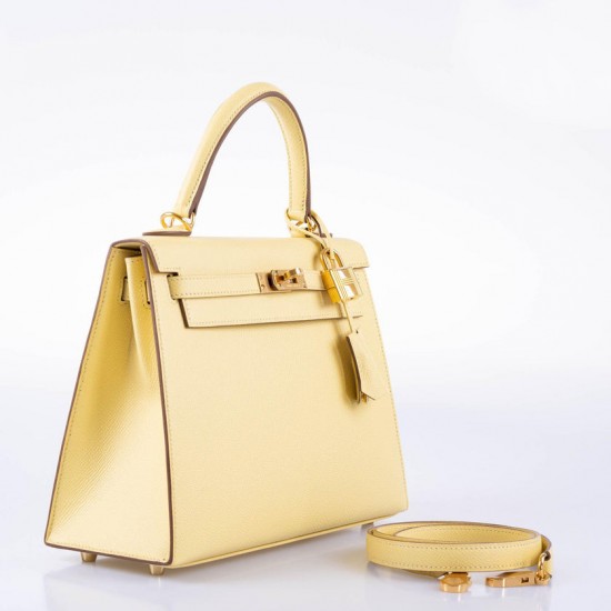 Hermès Kelly 25 Sellier Jaune Poussin Epsom with Gold Hardware