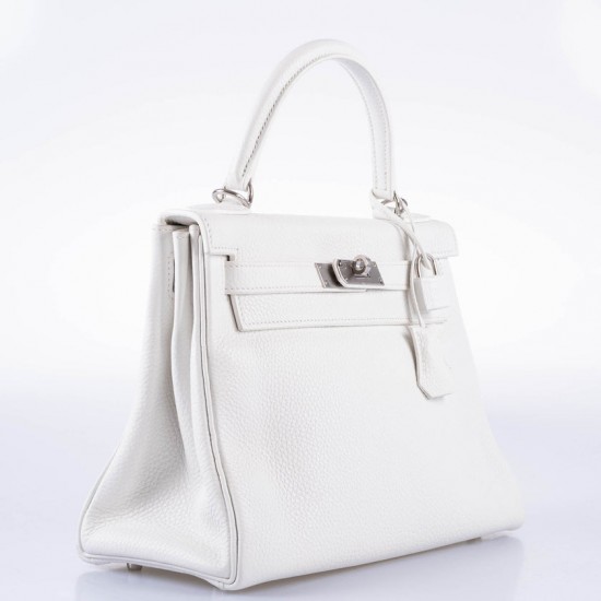 Hermès Kelly 28 Retourne White Clemence leather Palladium Hardware