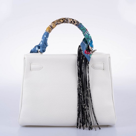 Hermès Kelly 28 Retourne White Clemence leather Palladium Hardware