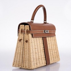 Hermès Kelly 35 Picnic, Wicker & Barenia leather Palladium Hardware