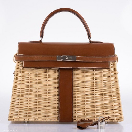 Hermès Kelly 35 Picnic, Wicker & Barenia leather Palladium Hardware