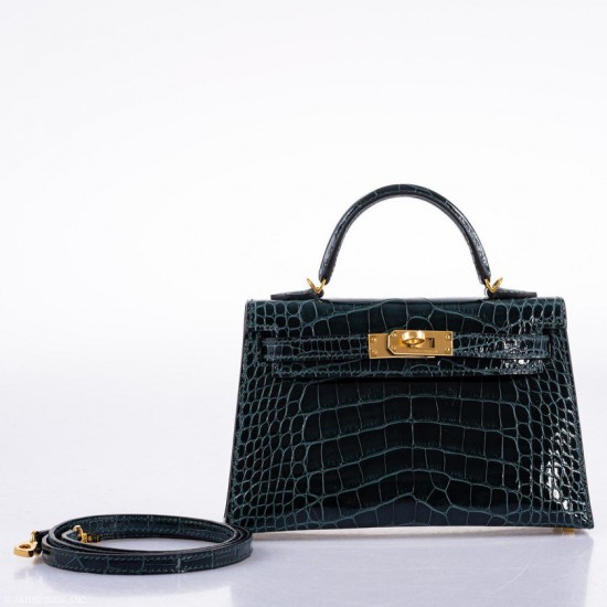 Hermès Kelly 20 Mini II Sellier Vert Cypress Alligator Gold Hardware